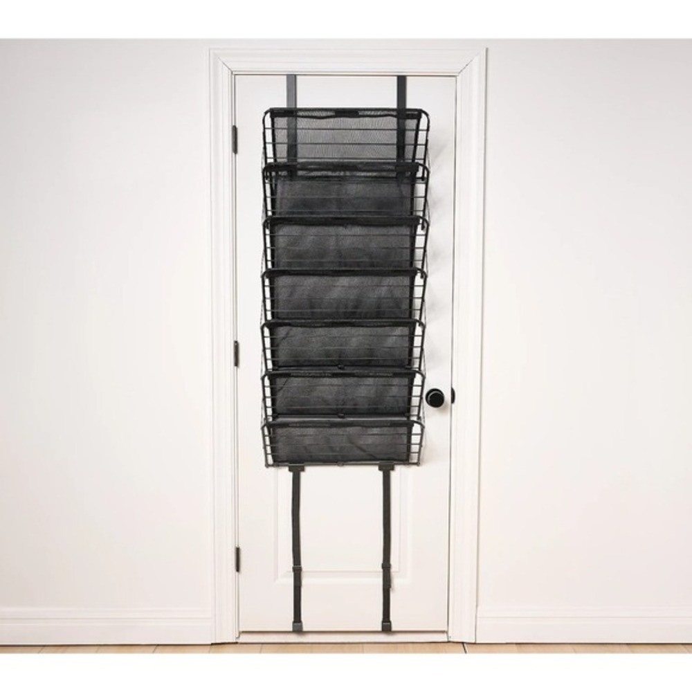 Pop-It Over the Door Hanging 7-Tier Mesh Shelf Shoe Rack Organizer Storage Black